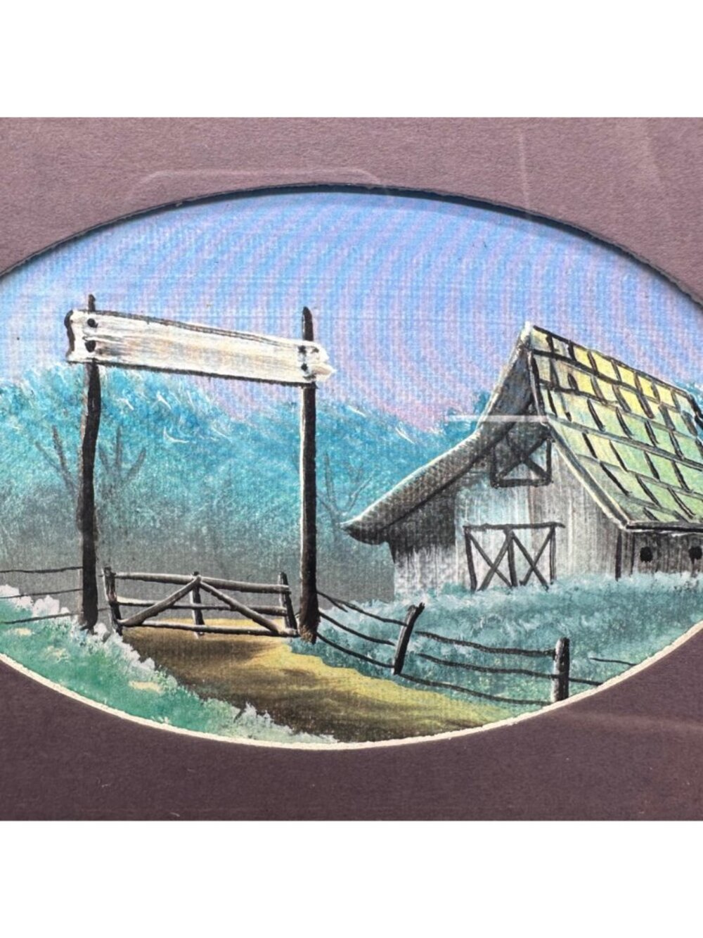 Vintage Framed Farmhouse Landscape Painting Rustic Barn Artwork Gold Tone Frame - Picture 4 of 9